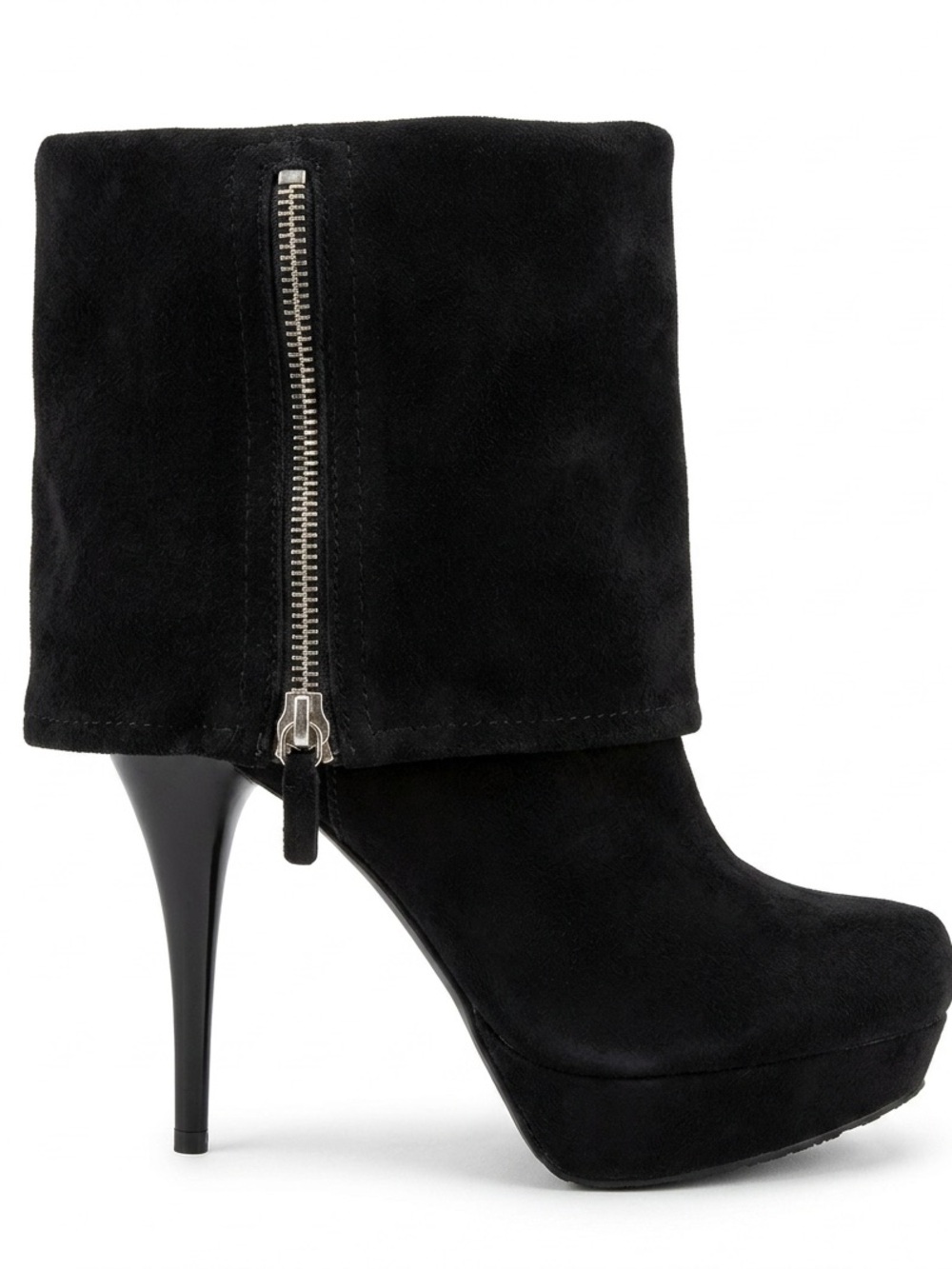 Candie's Black Suede Fold-Over Ankle Boots with Side Zip